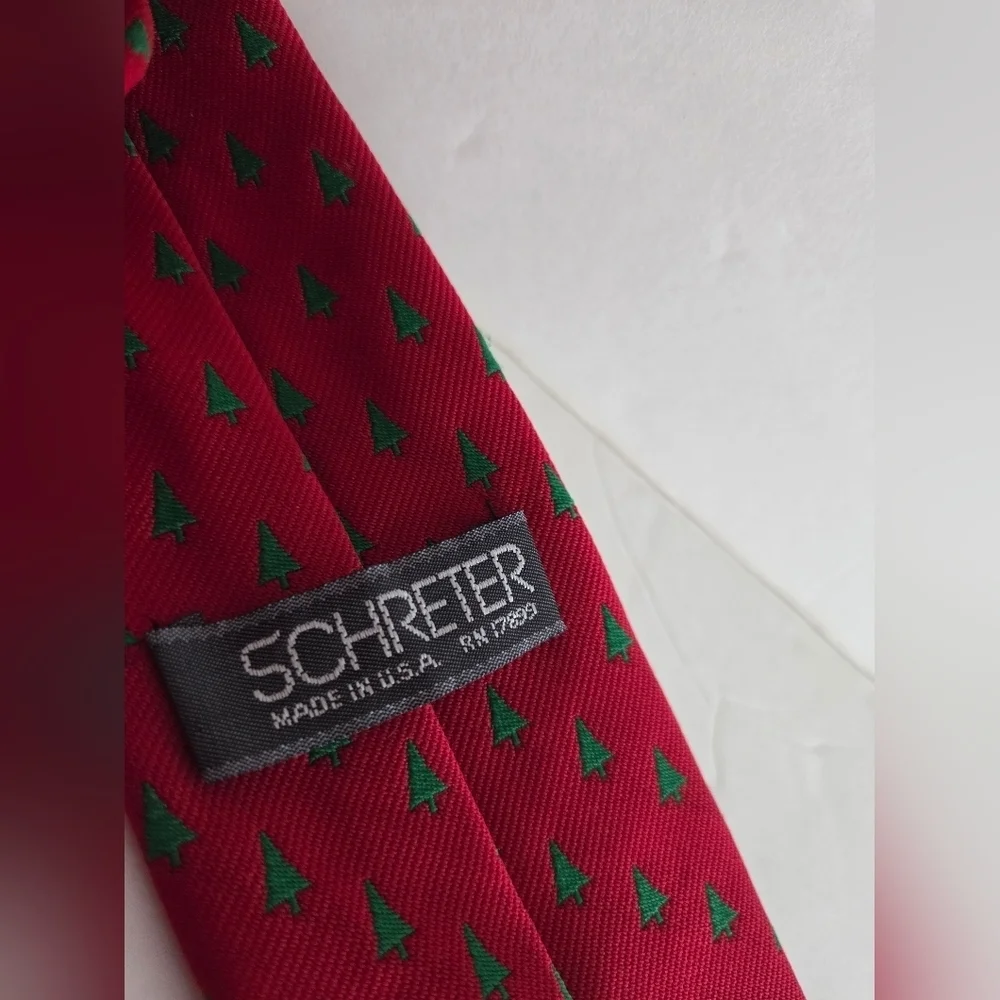 Schreter Red and Green Christmas Tree Patterned Men's Tie 54 in. - Picture 4 of 6